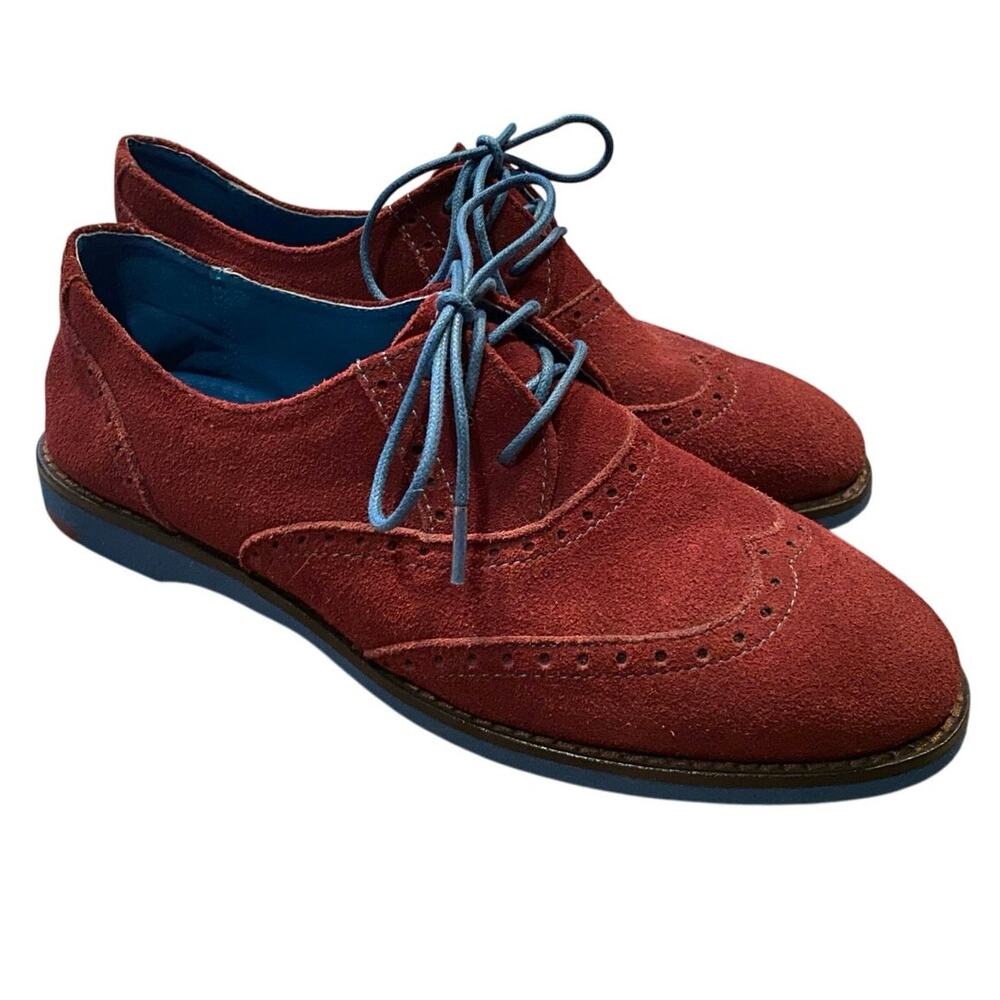 Johnston & Murphy maroon and teal lace-up suede oxfords size 6 - Picture 1 of 8